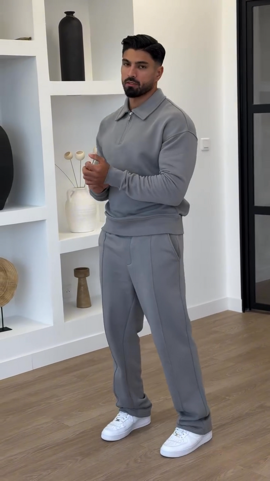 Essential Quarter-Zip Textured Tracksuit – Grey