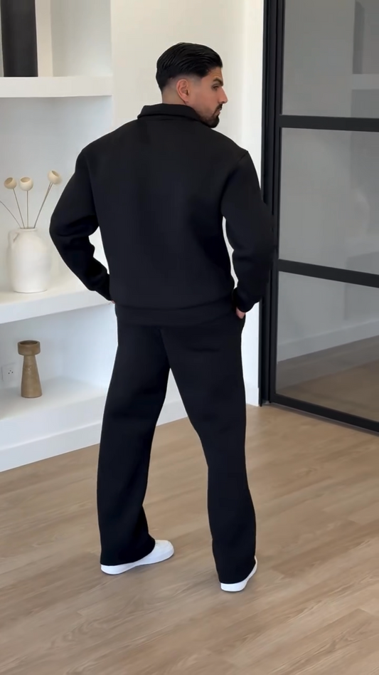 Men’s Stealth Black Quarter-Zip Tracksuit – Premium Heavyweight Urban Set